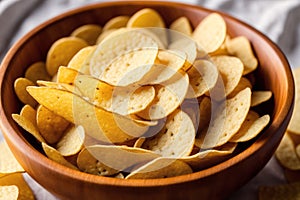 Potato chips in a bowl on a wooden background. easy dip chips, Generative AI