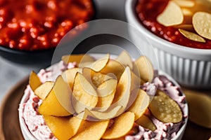 Potato chips in a bowl on a wooden background. easy dip chips, Generative AI