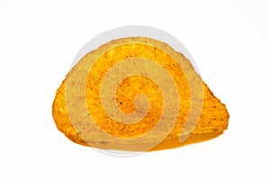 Potato chips closeup isolated on a white background