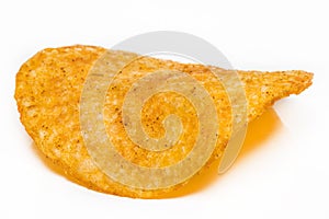 Potato chips closeup isolated on a white background