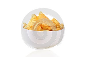 Potato chips, crisps in the bowl