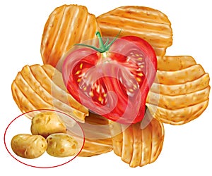 Potato chips with cut tomato
