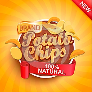 Potato chips on gold sunburst background.