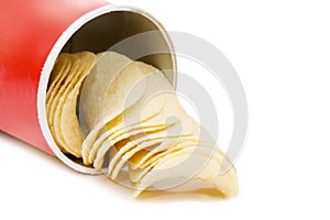 Potato chips isolated over white
