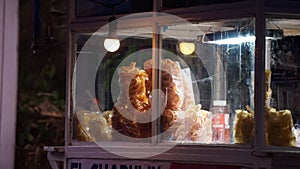 Potato chips and Mexican snacks stand at night