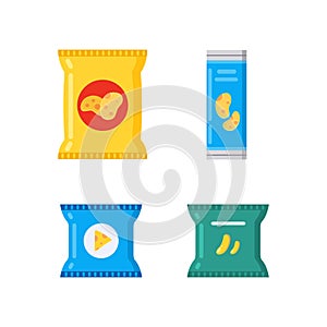 Potato chips pack bag collection vector illustration.
