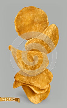 Potato chips, package design. 3d vector