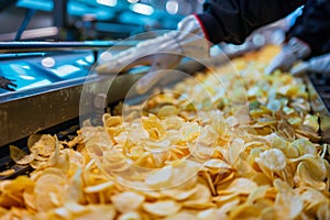 Potato Chips Production Line, Food Industry, Working on Automated Production Lines in Potato Chips Factory