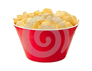 Potato Chips in a Red Bowl