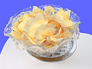 Potato Chips On A Scale, Stock Image Photo