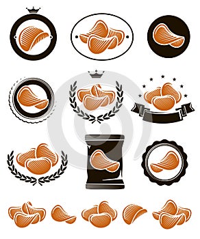 Potato chips set. Vector