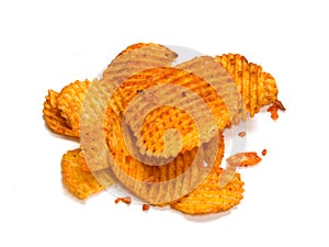 Potato chips snack with many monosodium glutamate isolated on white background