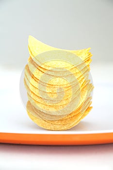 Potato chips stacked