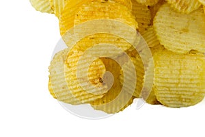 Potato chips on white background.