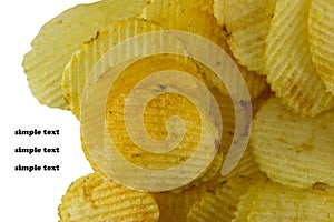 Potato chips on white background.