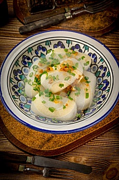 Potato dumplings stuffed with minced meat