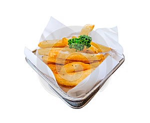 Potato fry, French fries on white isolated background