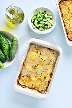 Potato gratin in baking dish