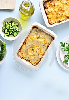 Potato gratin in baking dish