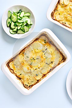 Potato gratin in baking dish