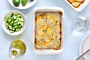 Potato gratin in baking dish