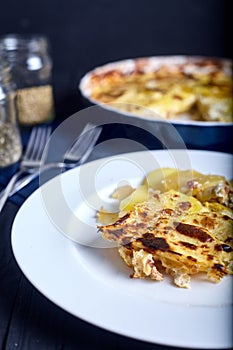 Potato gratin with cream, eggs and cheese