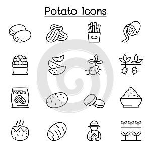 Potato icon set in thin line style