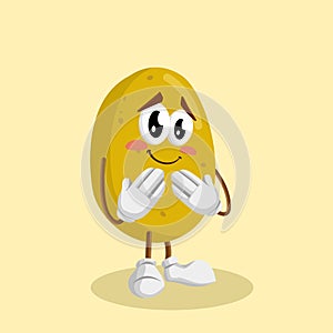 Potato mascot and background ashamed pose
