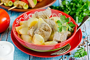 Potato meat goulash, meat stewed with potatoes