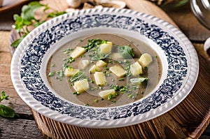 Potato mushrooms garlic soup