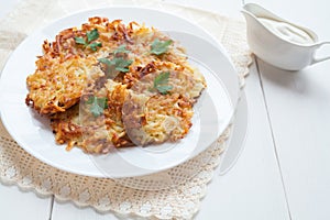 Potato pancaces or latke traditional Hanukkah