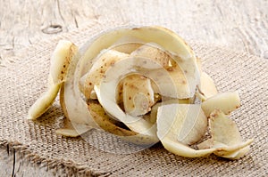 Potato peel on a jute cloth