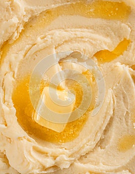 Potato puree with butter. Mashed potato. macro. Close up. Top view