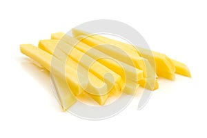 Potato raw and french fries on a white background