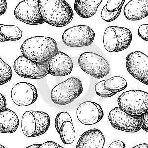 Potato seamless pattern. Hand drawn food background.