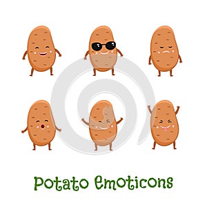Potato smiles. Cute cartoon emoticons. Emoji icons
