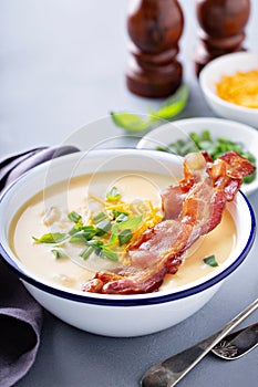 Potato soup with bacon and cheese