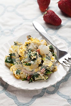 Potato Spinach Egg Scrambler close up shot