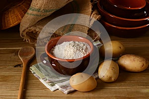 Potato starch in terracotta bowl