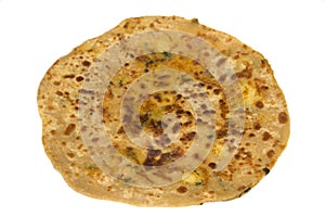 Potato stuffed paratha with aloo filling isolated white background