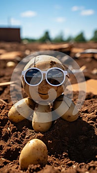 Potato with Swagger: Trendy Spud Sporting Sunglasses in the Field photo