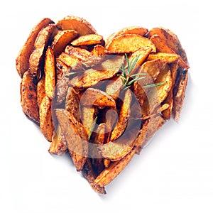 Potato or sweet potato wedges in a heart shape