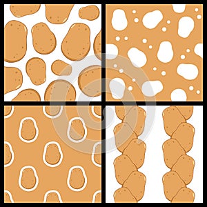 Potato Vegetable Seamless Patterns Set