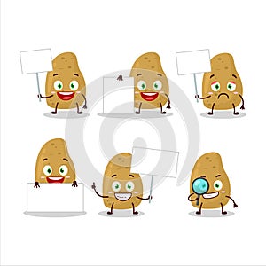 Potatoe cartoon in character bring information board