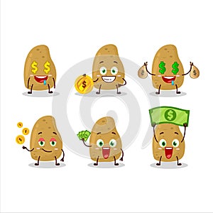 Potatoe cartoon character with cute emoticon bring money