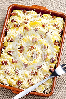 potatoes and bacon baked with pecorino cheese