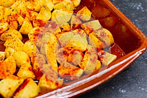 Potatoes baked in a baking dish