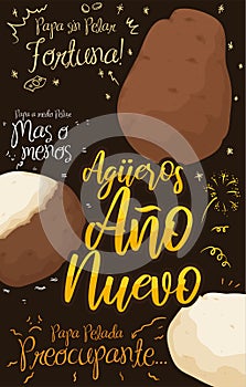 Potatoes and Doodles to Celebrate New Year`s Omen, Vector Illustration