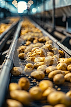 potatoes in the factory industry. selective focus.