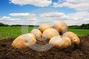 Potatoes on the ground under sky